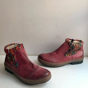 Reiker Red Leather Ankle Boots  S-10 42 Fleece Lined Yarn
